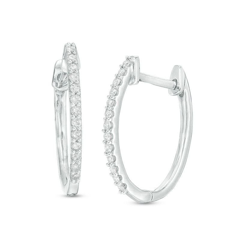 Main Image 1 of 1/8 CT. T.W. Diamond Hoop Earrings in Sterling Silver
