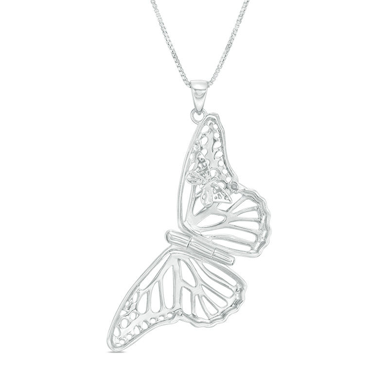 Main Image 2 of Etched Butterfly Locket in Sterling Silver