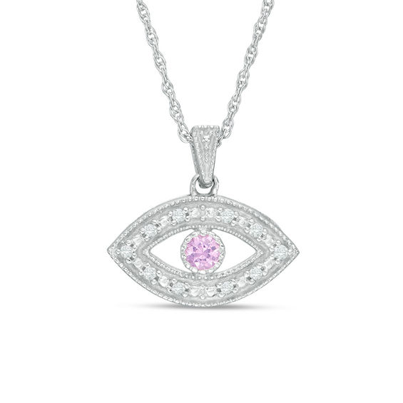 Lab-Created Pink Sapphire and 1/10 CT. T.w. Diamond Evil Eye Pendant in Sterling Silver