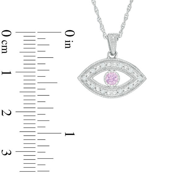 Lab-Created Pink Sapphire and 1/10 CT. T.w. Diamond Evil Eye Pendant in Sterling Silver