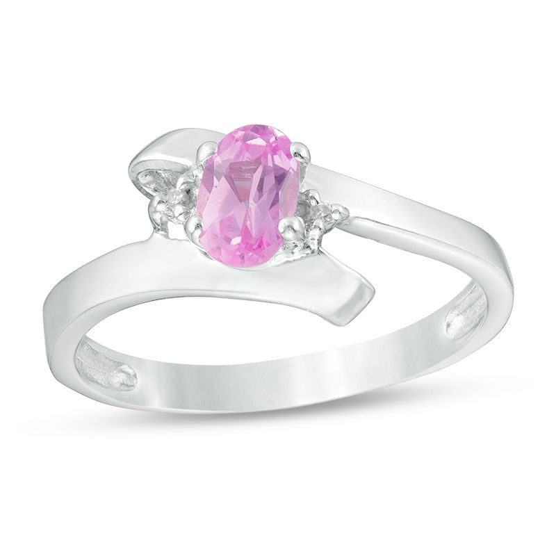 Oval Lab-Created Pink Sapphire and Diamond Accent Bypass Ring in Sterling Silver