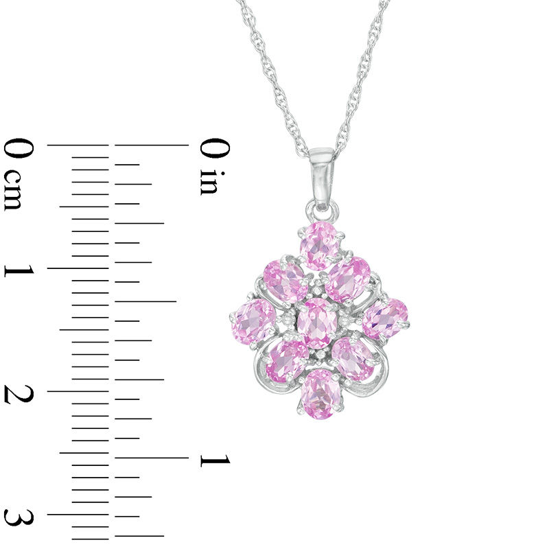 Main Image 2 of Oval Lab-Created Pink Sapphire and Diamond Accent Pendant in Sterling Silver