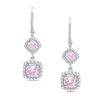 Lab-Created Pink Sapphire Square Drop Earrings in Sterling Silver