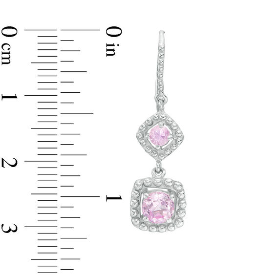 Lab-Created Pink Sapphire Square Drop Earrings in Sterling Silver