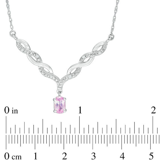 Oval Lab-Created Pink Sapphire and Diamond Accent Twist Chevron Necklace in Sterling Silver
