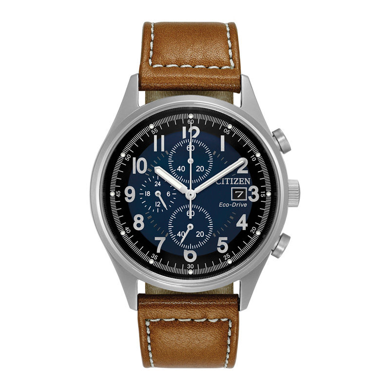 Men's Citizen Eco-Drive® Chandler Chronograph Strap Watch with Blue Dial (Model: CA0621-05L)