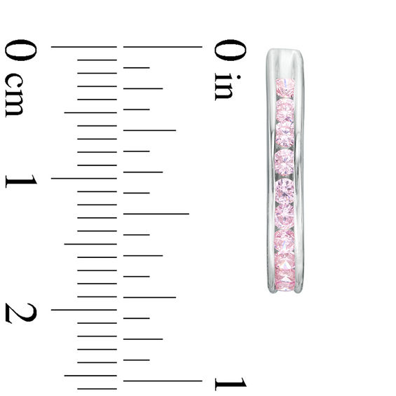 Lab-Created Pink Sapphire Huggie Hoop Earrings in Sterling Silver