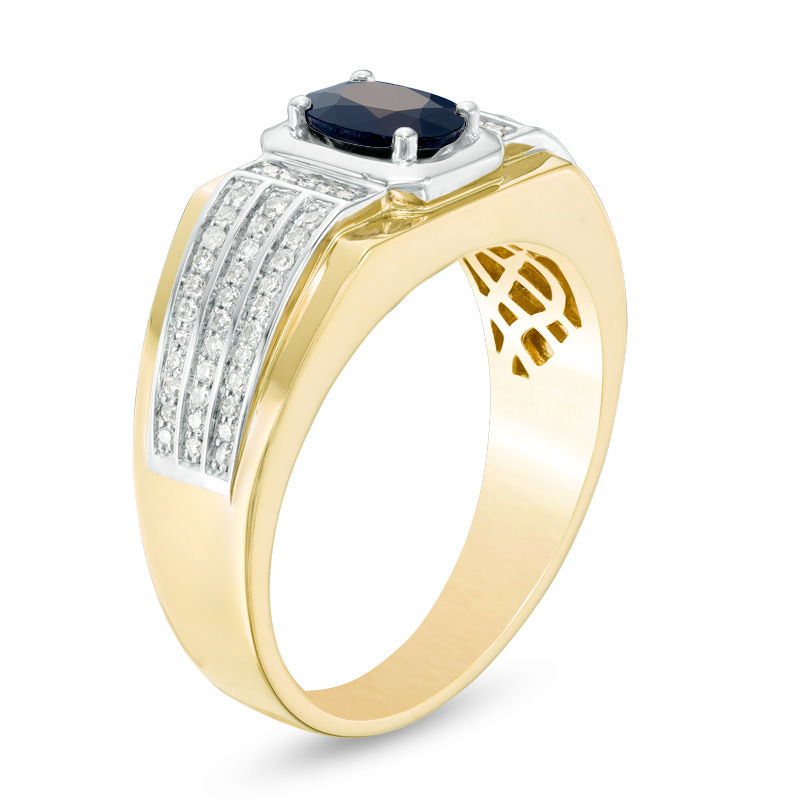 Main Image 2 of Oval Blue Sapphire and 1/4 CT. T.W. Diamond Ring in 10K Two-Tone Gold