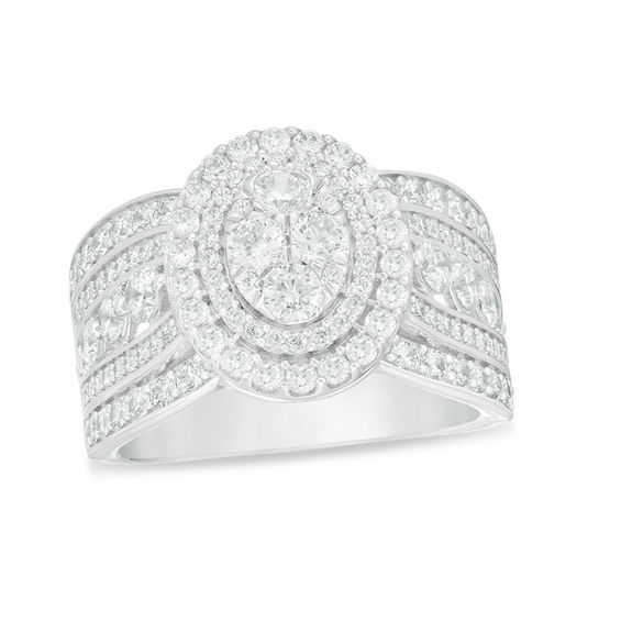 2 CT. T.w. Composite Diamond Oval Frame Multi-Row Shank Ring in 10K White Gold