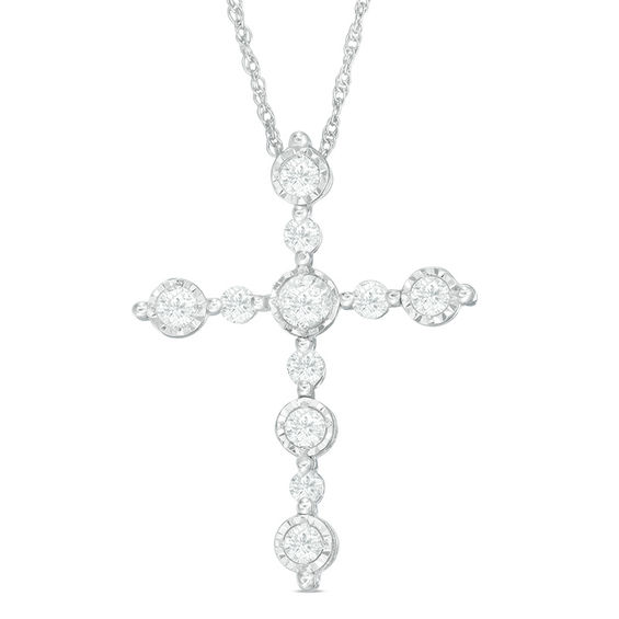 1/3 CT. T.w. Diamond Cross Pendant in 10K White Gold