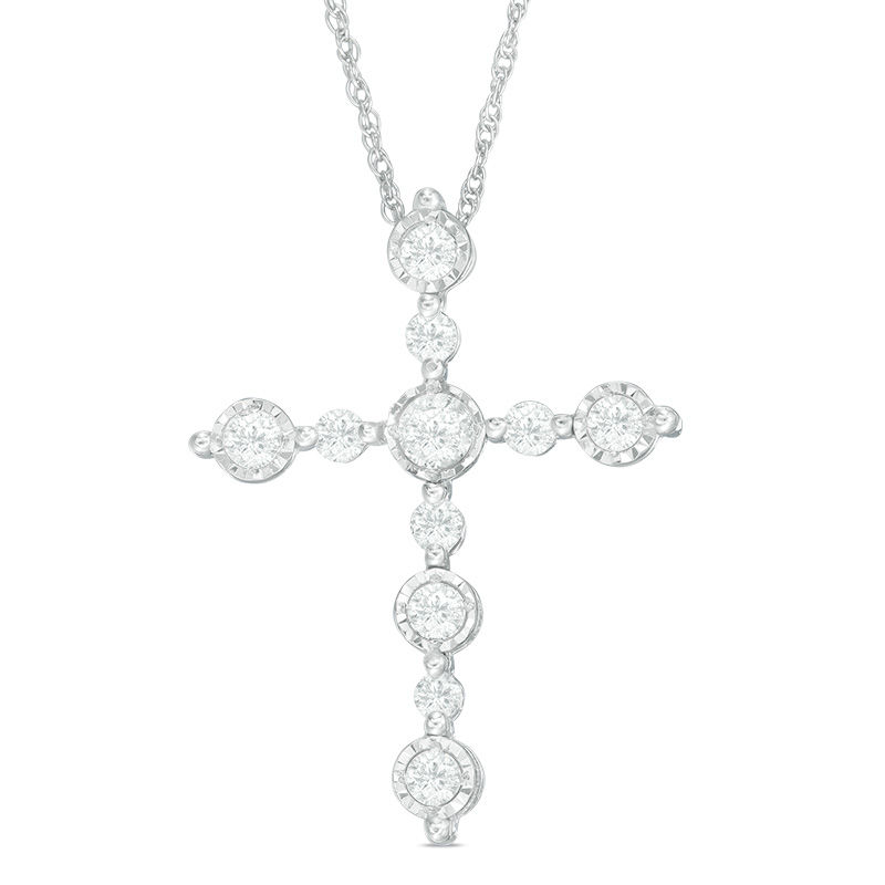 Main Image 1 of 1/3 CT. T.W. Diamond Cross Pendant in 10K White Gold