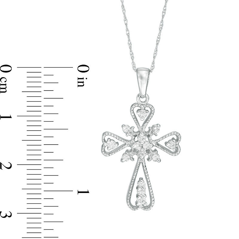 Main Image 2 of 1/5 CT. T.W. Diamond Heart Cross Pendant in 10K White Gold