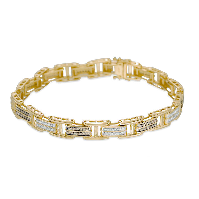 Main Image 1 of 1 CT. T.W. Champagne and White Diamond Double Row Link Bracelet in 10K Gold - 8.5"