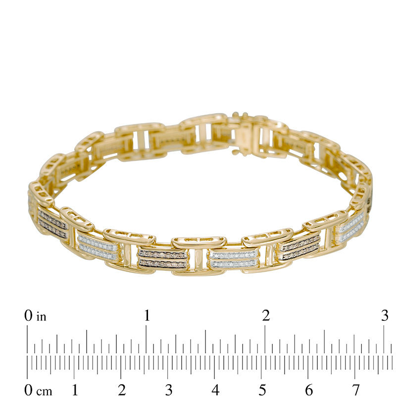 Main Image 2 of 1 CT. T.W. Champagne and White Diamond Double Row Link Bracelet in 10K Gold - 8.5"