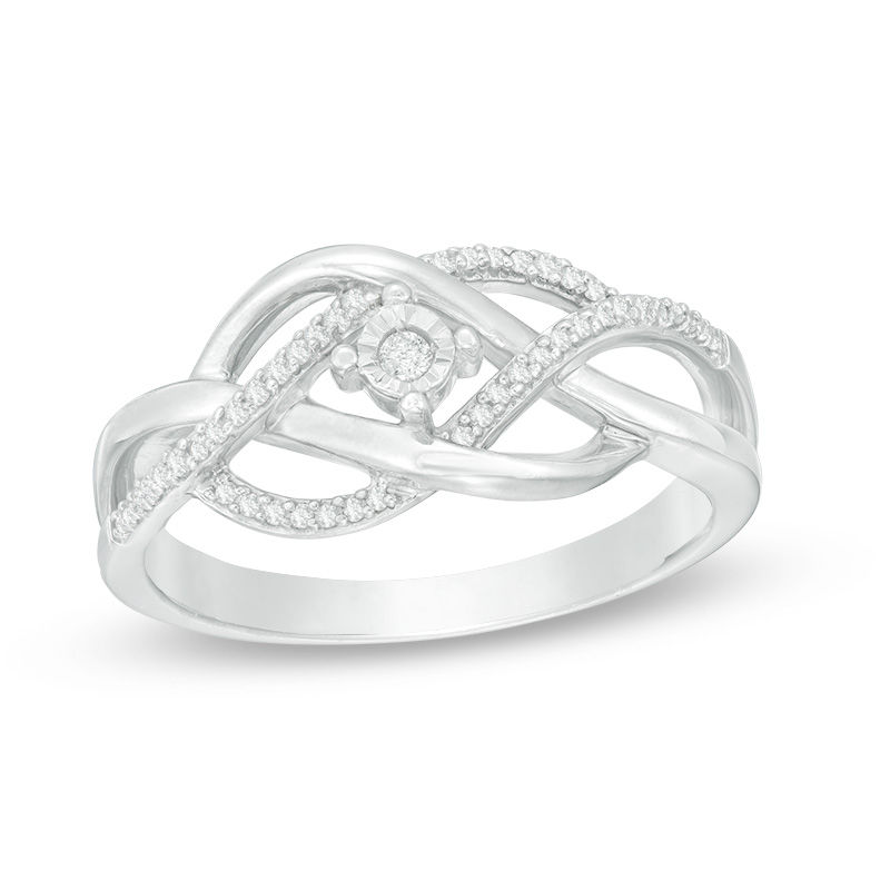 Main Image 1 of 1/10 CT. T.W. Diamond Layered Crossover Ring in Sterling Silver