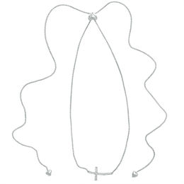 1/10 CT. T.W. Diamond Sideways Cross Bolo Necklace in Sterling Silver - 30&quot;