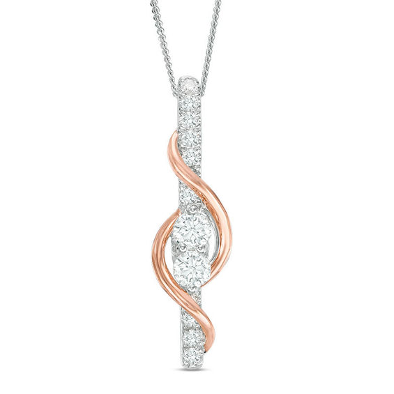 Ever UsÂ® 7/8 CT. T.w. Two-Stone Diamond Linear Swirl Pendant in 14K Two-Tone Gold - 19"