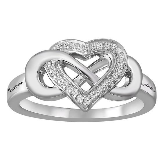 Couple's Diamond Accent Entwined Infinity with Heart Ring (2 Lines)