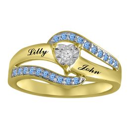 Birthstone and Diamond Accent Split Shank Ring (1 Stone and 2 Lines)
