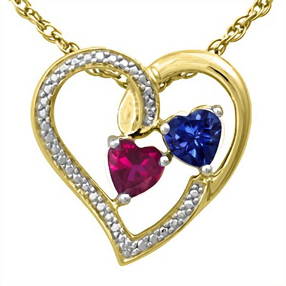 Couple's Birthstone and Diamond Accent Looping Heart Pendant (2 Stones)