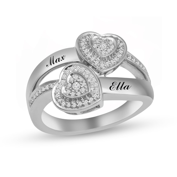 Couple's 1/4 CT. T.w. Diamond Double Heart Split Shank Promise Ring (2 Names)
