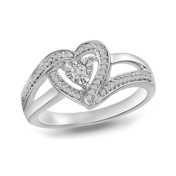1/6 CT. T.w. Diamond Heart Split Shank Promise Ring (2 Lines)