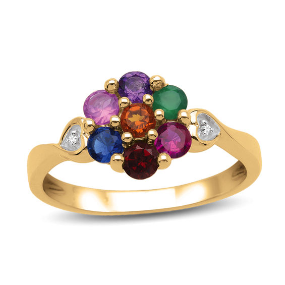 Mother's Flower Birthstone Cluster and Diamond Accent Ring (7 Stones)