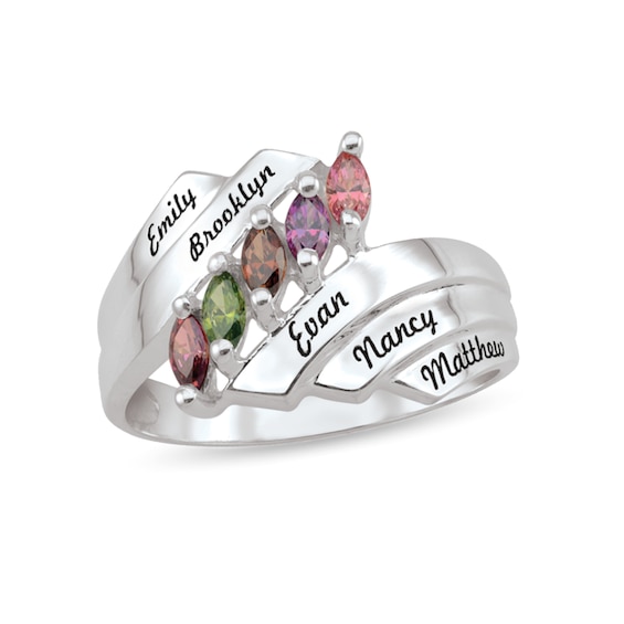 Mother's Marquise Birthstone Bypass Ring (2-6 Stones and Names)