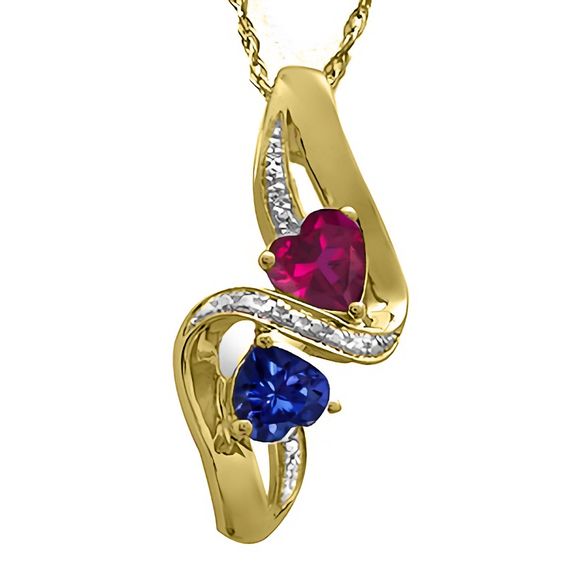 Couple's Heart-Shaped Birthstone and Diamond Accent Bypass Pendant (2 Stones)