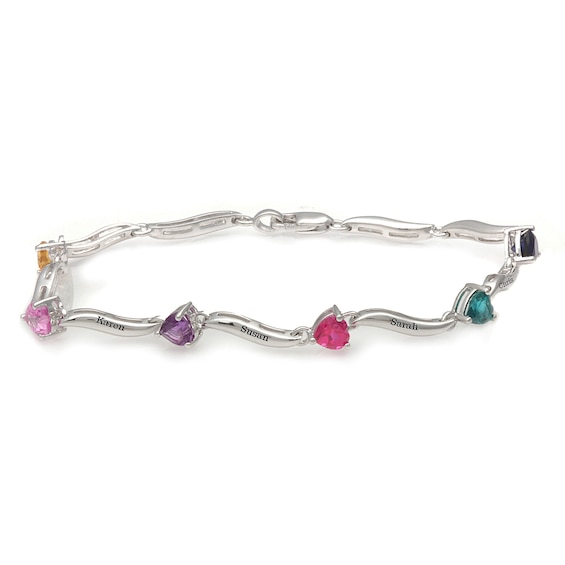 Mother's Heart-Shaped Birthstone Wavy Bracelet (2-6 Stones and Names)
