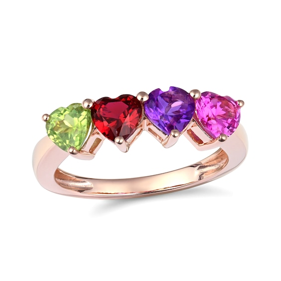 Mother's Birthstone Hearts Ring (2-4 Stones and 2 Lines)