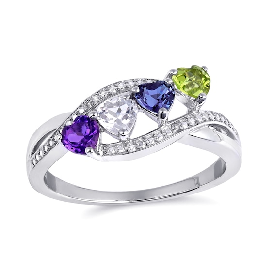 Mother's Heart-Shaped Birthstone and Diamond Accent Split Shank Ring (1-4 Stones)
