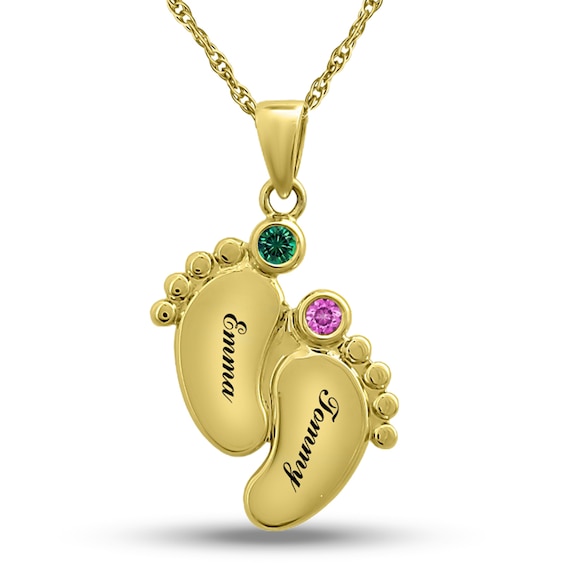 Mother's Birthstone Baby Feet Pendant (2 Stones and Names)