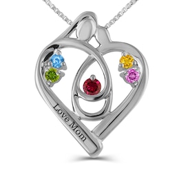 Motherly Love Birthstone Heart Pendant (2-5 Stones and 1 Line)