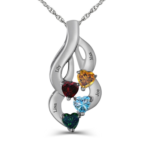 Mother's Heart-Shaped Birthstone Layered Family Pendant (1-4 Stones and Names)