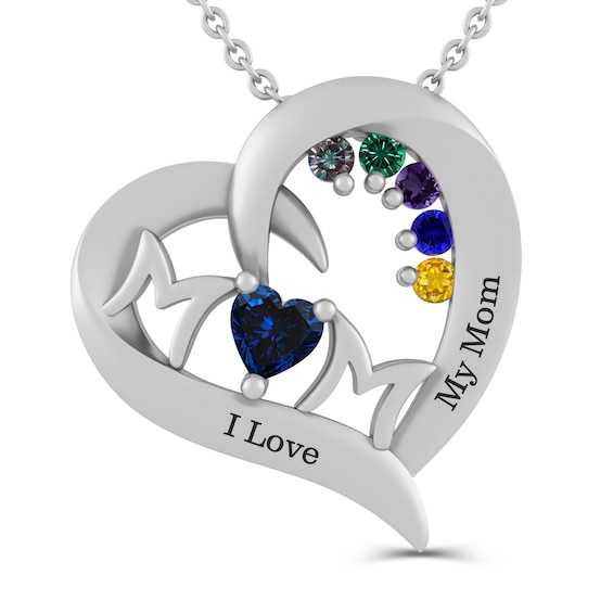 Birthstone Mom Heart Necklace (2-6 Stones and 2 Lines)