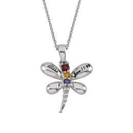 Daughter's Birthstone and Name Dragonfly Pendant (3 Stones and 2 Lines)