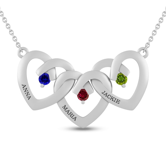 Mother's Birthstone Interlocking Hearts Necklace (1-4 Stones and Names)