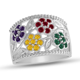 Mother's Birthstone and Diamond Accent Flower Ring (4 Stones)