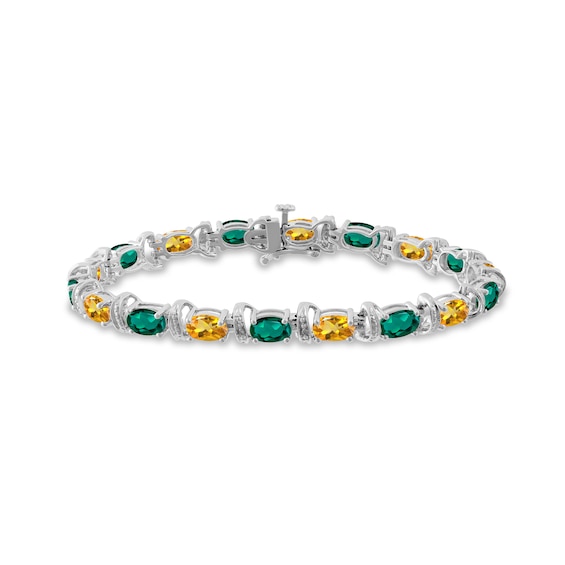 Oval Birthstone and Diamond Accent Bracelet (2 Stones)