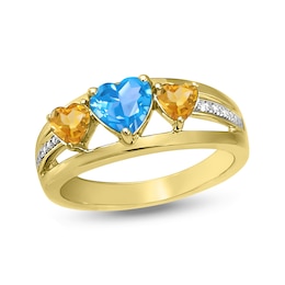 Mother's Heart-Shaped Birthstone and Diamond Accent Split Shank Ring (3 Stones)