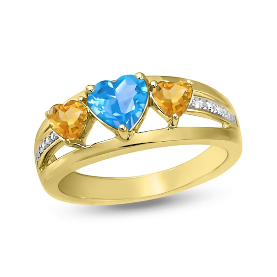 Mother's Heart-Shaped Birthstone and Diamond Accent Split Shank Ring (3 Stones)