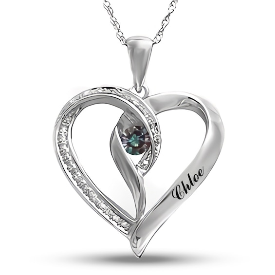 4.0mm Birthstone and Diamond Accent Heart Pendant (1 Stone and Name)