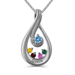 Mother's Birthstone and Diamond Accent Teardrop Pendant (2-5 Stones and 1 Line)
