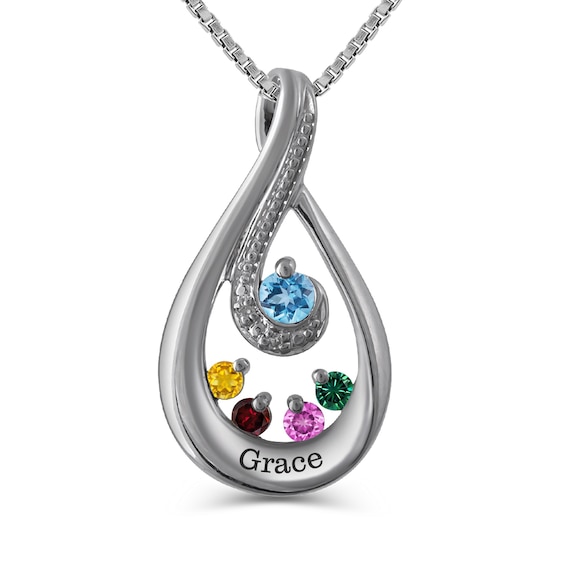 Mother's Birthstone and Diamond Accent Teardrop Pendant (2-5 Stones and 1 Line)