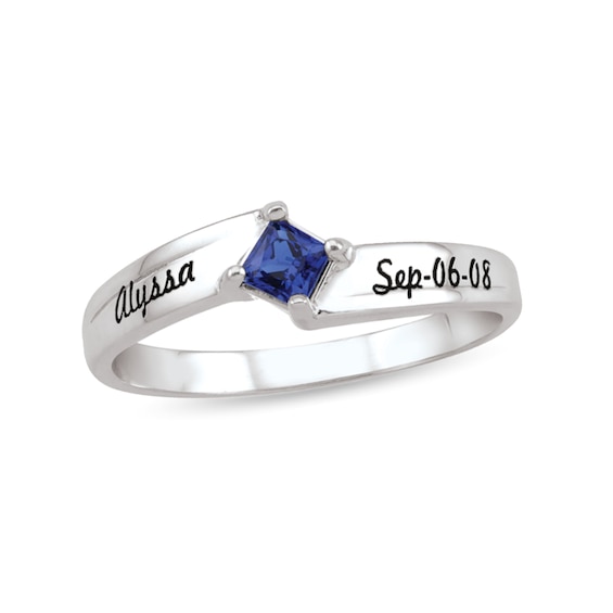 Couple's Princess-Cut Birthstone Stackable Ring (1 Stone and 2 Names)