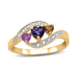 Mother's Heart-Shaped and Diamond Accent Bypass Ring (3 Stones)