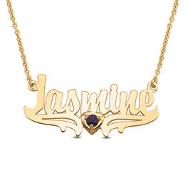 Birthstone and Name with Heart Accent Necklace (1 Stone and Name)