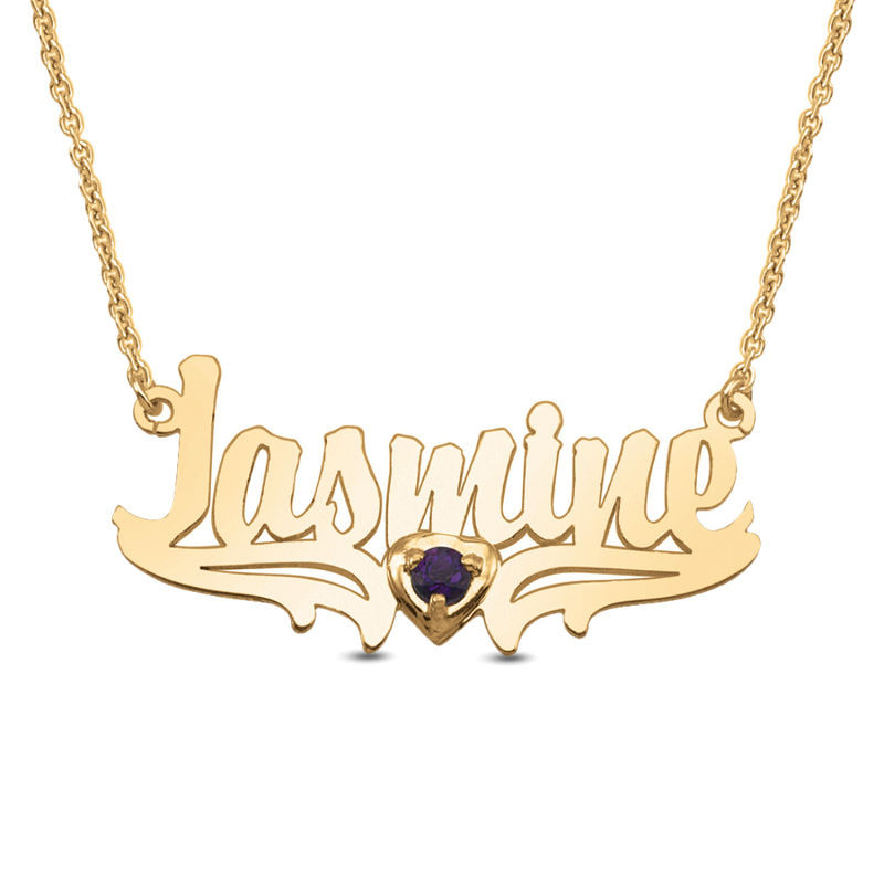 Birthstone and Name with Heart Accent Necklace (1 Stone and