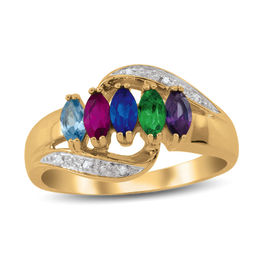 Mother's Marquise Birthstone and Diamond Accent Split Shank Bypass Ring (5 Stones)